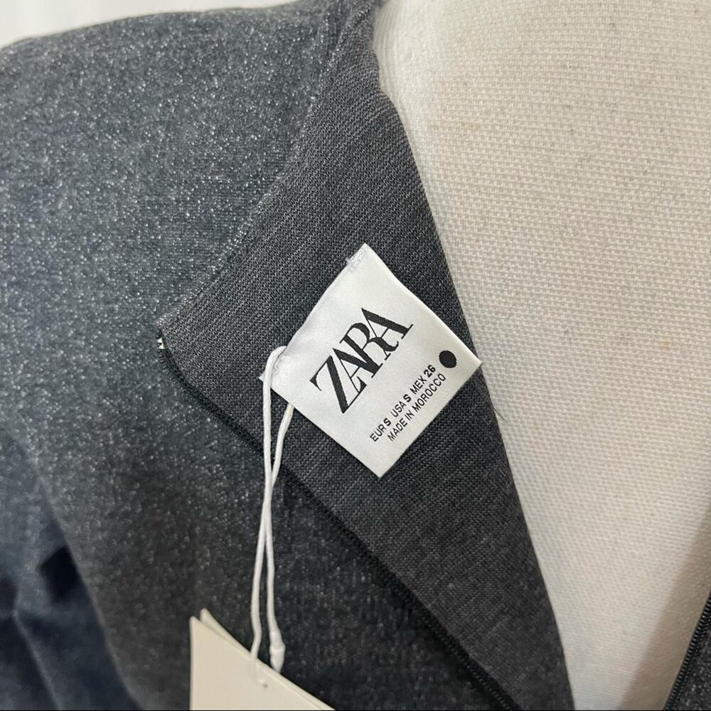 0446 NEW Zara Gray Round Neck Mini Dress Long Sleeve Shoulder Pads NWT - Picture 10 of 13